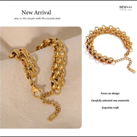 #44 New Gold Chunky Woven Chain Bracelet - Picture 6 of 7